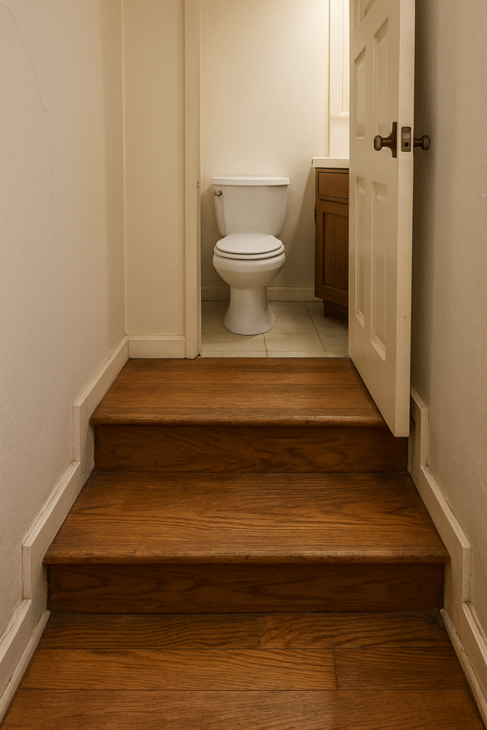 two-step stairway leading to a bathroom in a private Hermosa Beach