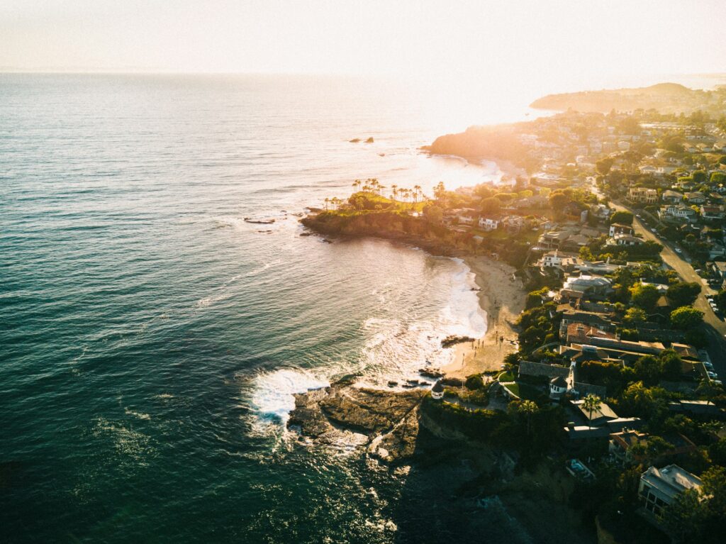 Rocky Southern California coastline at sunset