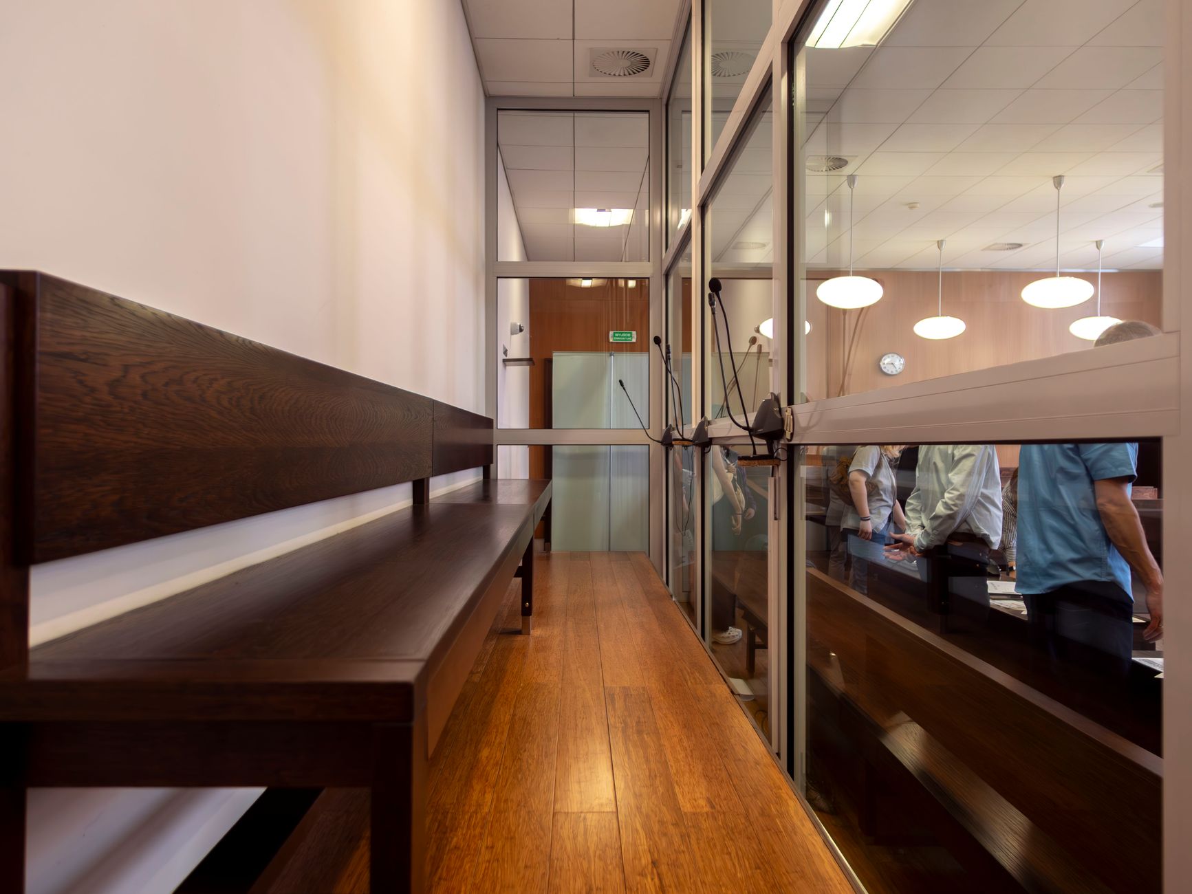 The interior of a courtroom